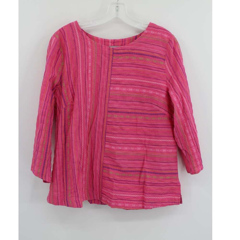 Habitat Baja Weave Button Back Pullover Blouse Sz S‎ Hot Pink Boho Summer